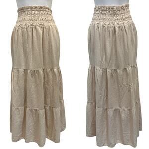 Wildfox Beige Louisa Tiered Maxi Skirt Linen Blend Boho Cottage Peasant Prairie